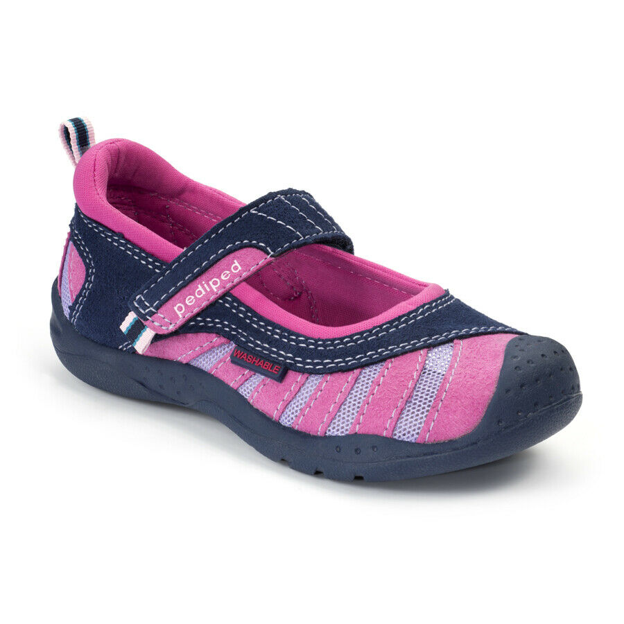 PediPed Childrens Girls Flex Minnie Mary Jane Shoes Navy Pink