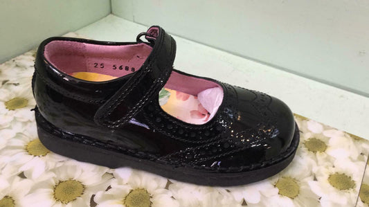 Petasil Childrens Girls Claret Leather Mary Jane School Shoes Black Patent