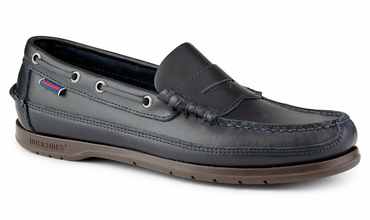 Sebago Men's Sloop Waxed Leather Loafer Deck Shoes Blue Navy Gum