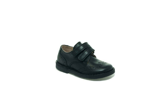 Petasil Childrens Boys Chico Leather Velcro Brogue School Shoe Black