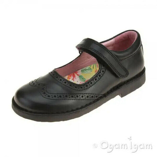 Petasil Childrens Girls Claret Leather Mary Jane School Shoes Black