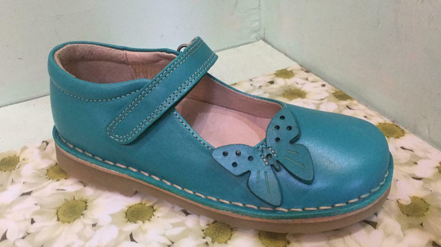 Petasil Childrens Girls Cattlin Mary Jane Leather Butterfly Shoes Teal