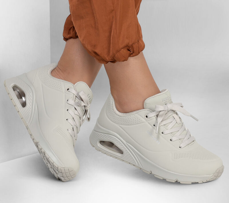 Skechers Womens 73690 OFWT Uno Stand on Air Trainers Off White Shoe Gallery Ltd