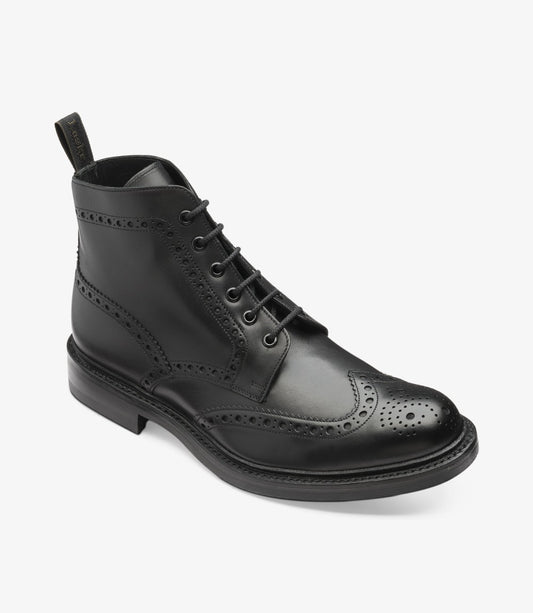 Loake Men's Bedale Leather Brogue Derby Boots Black