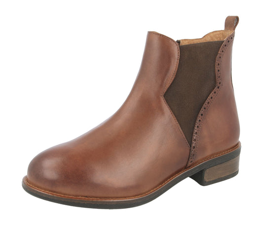 Easy B Women's Indiana Wide Fitting Ankle Boots Chestnut Brown