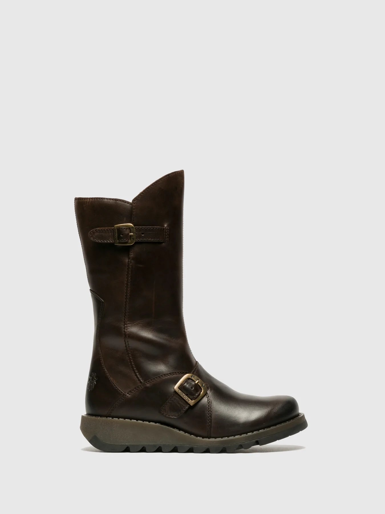 Fly London Women's MES 2 Leather Buckle Boots Dark Brown