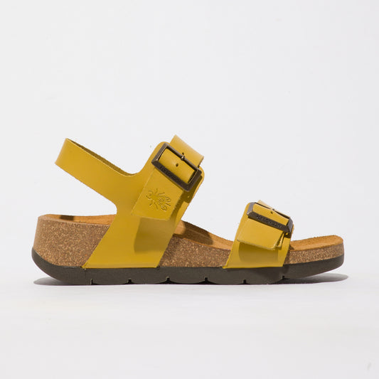 Fly London Women's CEKE722FLY Leather Buckle Sandals Mustard Yellow