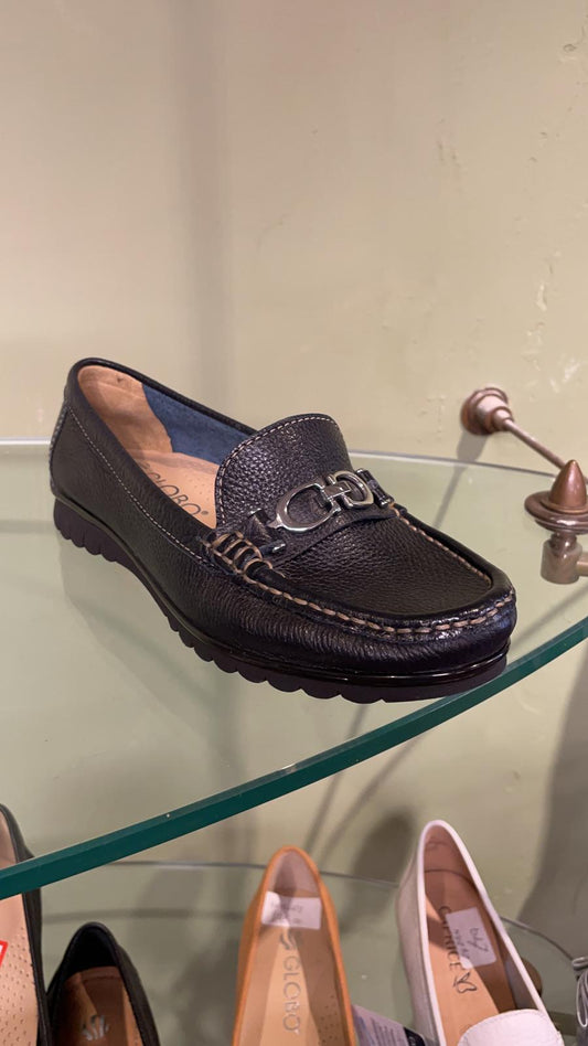Globo Women's Holborn Leather Slip-On Moccasin Shoes Navy Blue