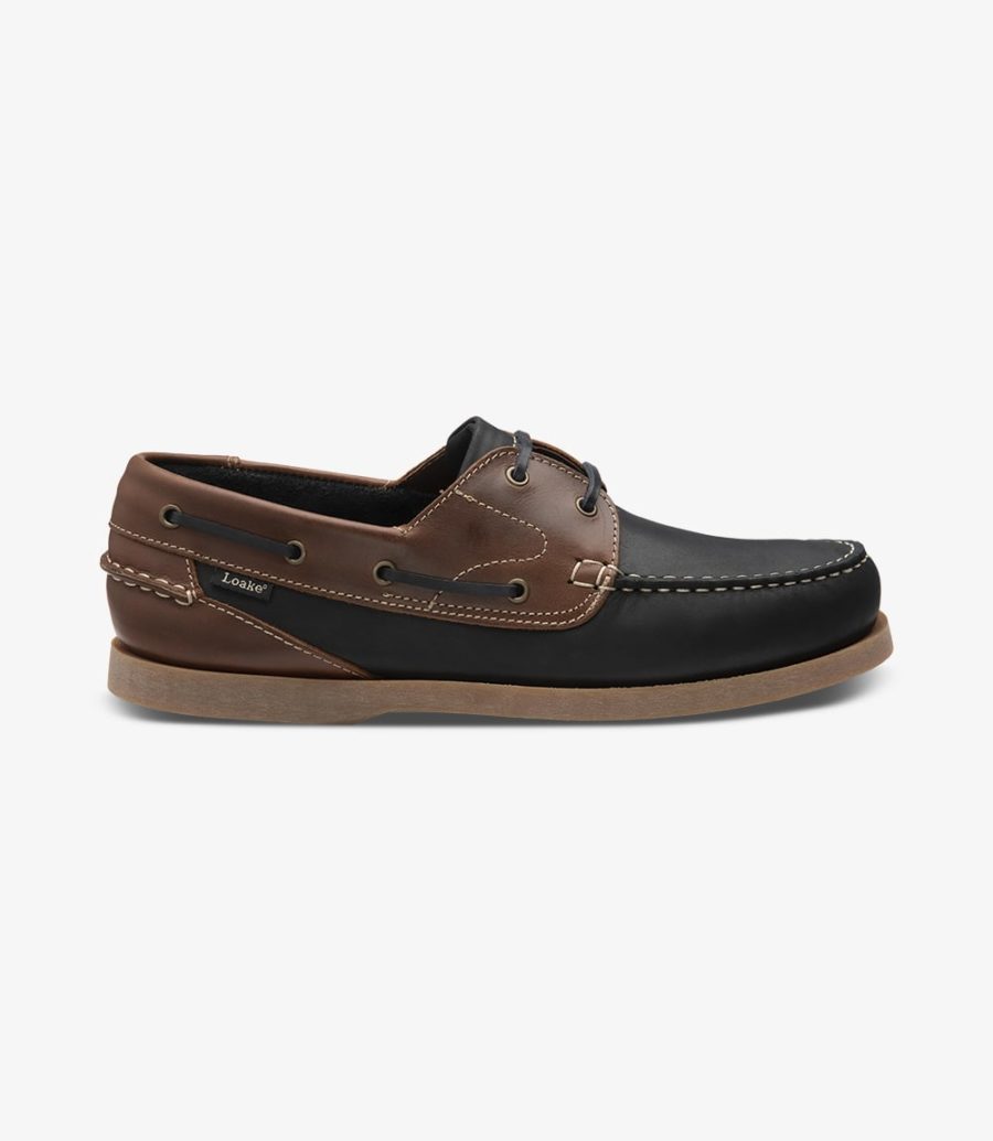 Loake Men's Lymington Nubuck Leather Moccasin Deck Shoes Navy Blue Brown