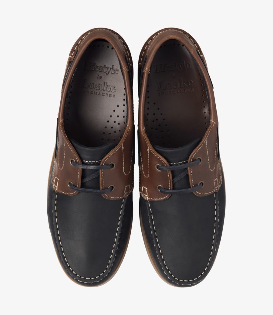 Loake Men's Lymington Nubuck Leather Moccasin Deck Shoes Navy Blue Brown