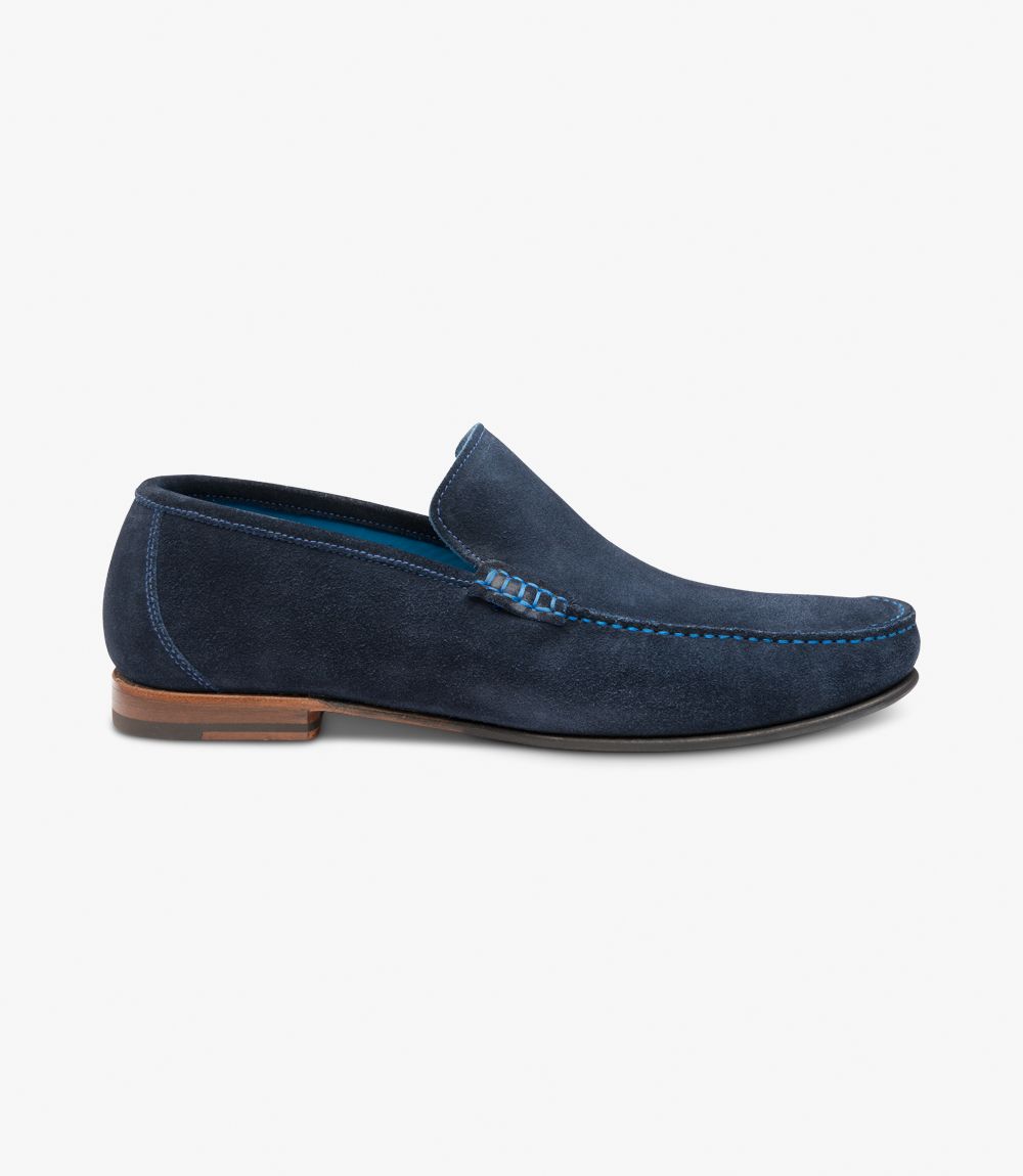 Loake Men's Nicholson Leather Moccasin Shoes Navy Suede
