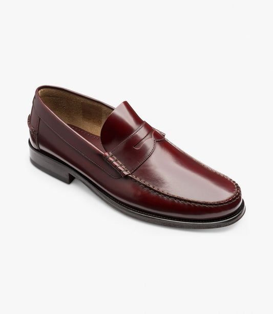 Loake Men's Princeton Leather Moccasin Shoes Burgundy Polished