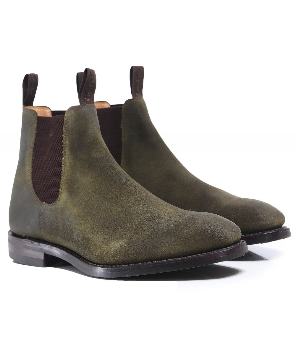 Loake Men's Chatsworth OSW Leather Chelsea Boots Green Waxed Suede
