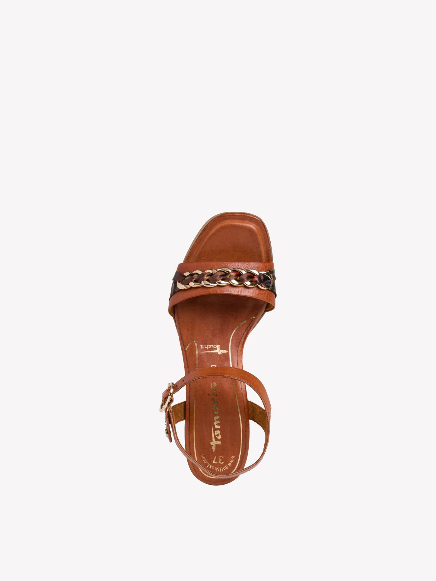 Tamaris Women's 1-28206-24 Heeled Leather Sandals Cognac Brown