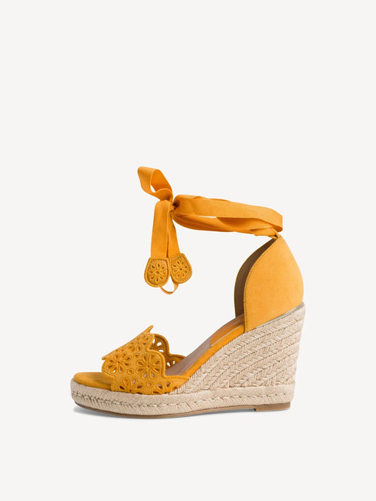 Tamaris Women's 1-28393-26 Leather Wedge Heel Sandals Mango Yellow