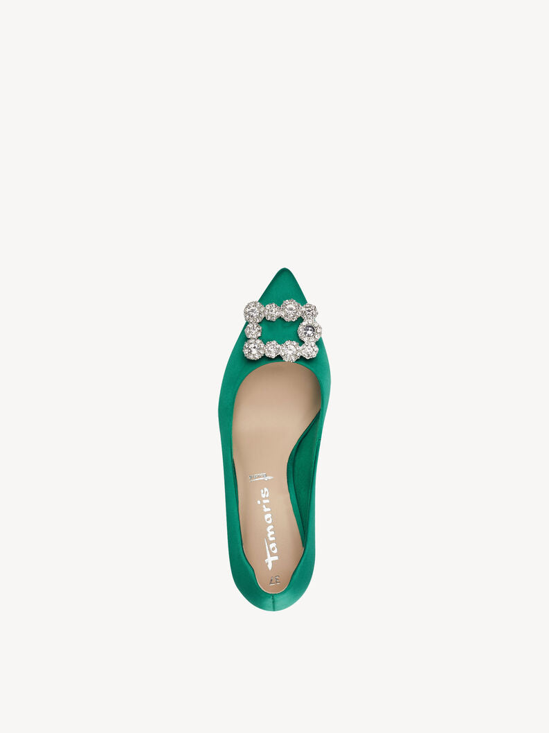Tamaris Women's 1-22430-20 726 Heel Pumps Shoes Green Satin