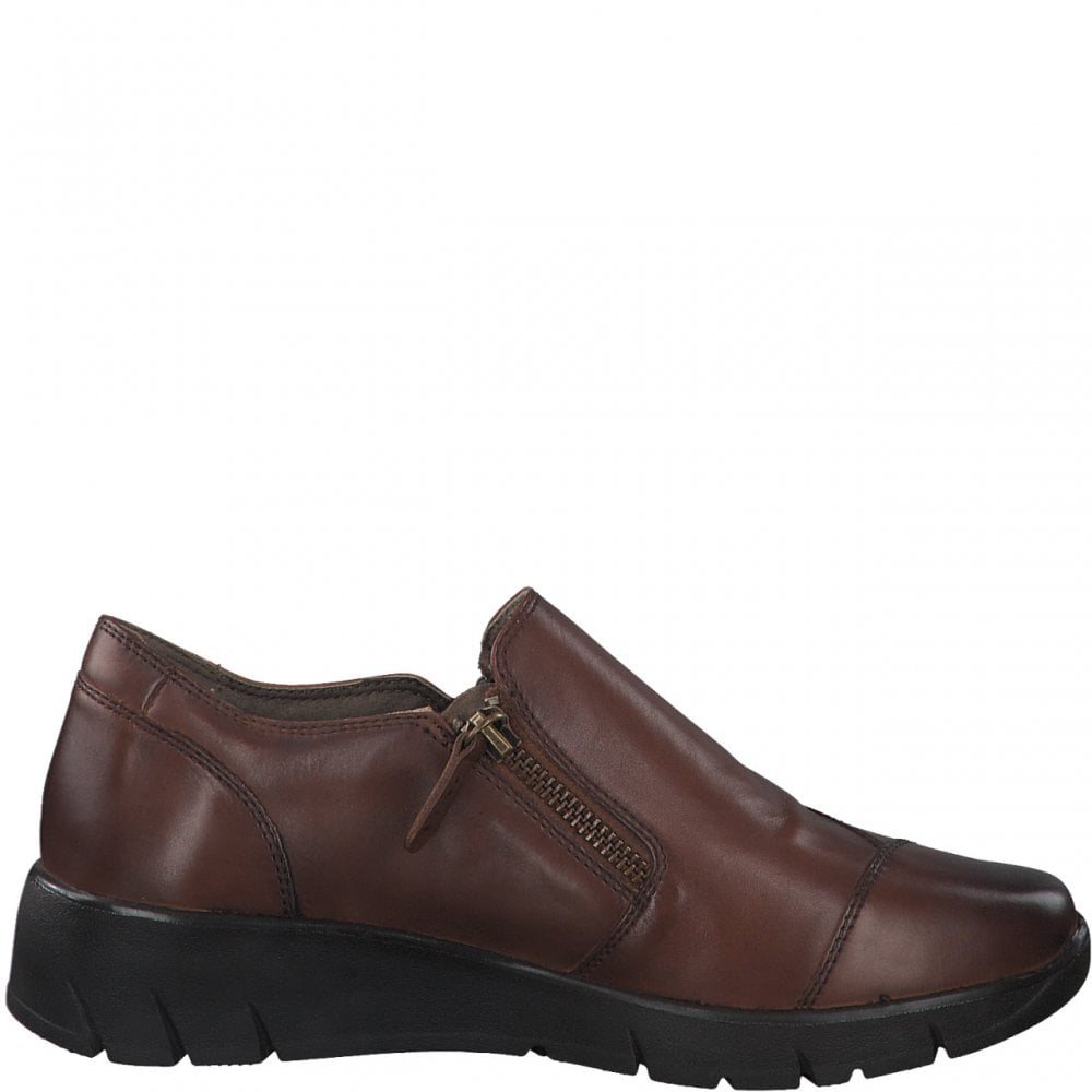 Jana Women's 24600 Comfort Leather Loafers Cognac Brown