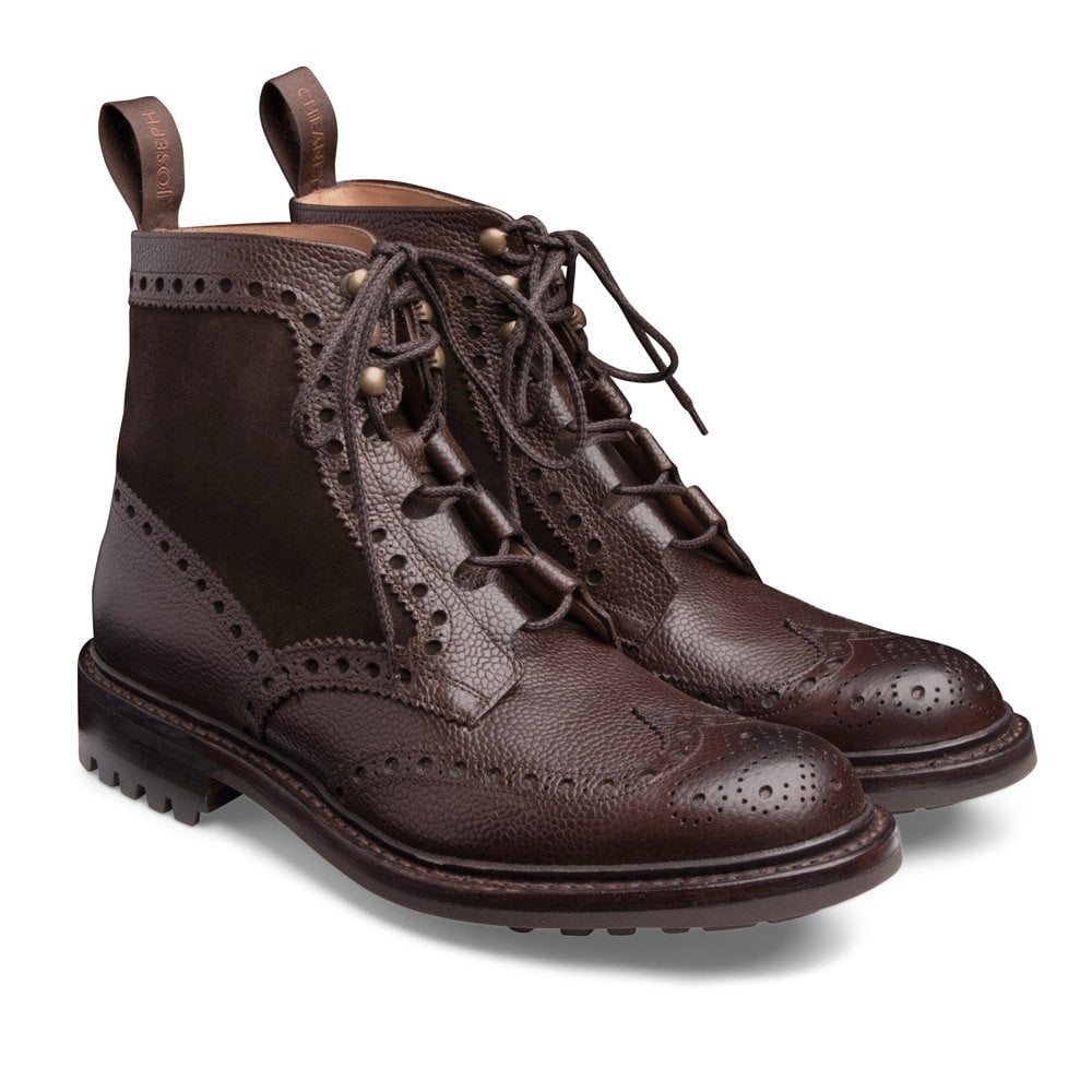 Joseph Cheaney Men's Moray C Ghillie Brogue Boot in Walnut Grain Leather/Pony Suede