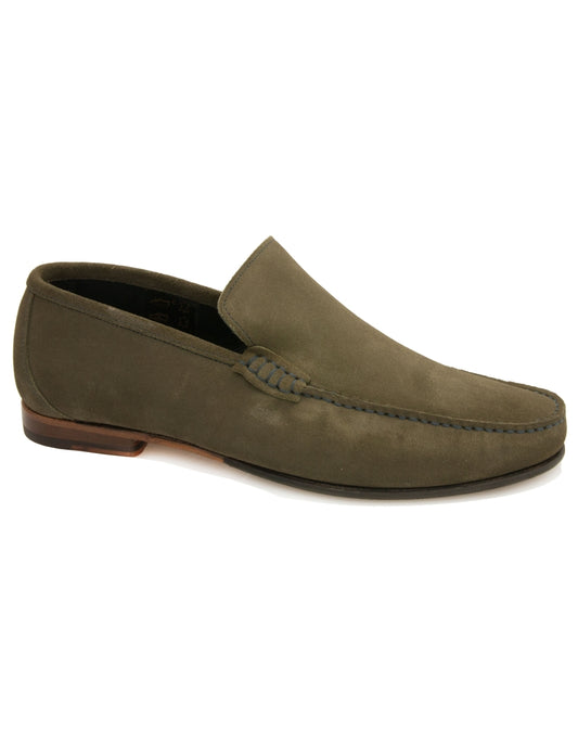 Loake Men's Nicholson Leather Moccasin Shoes Olive Suede