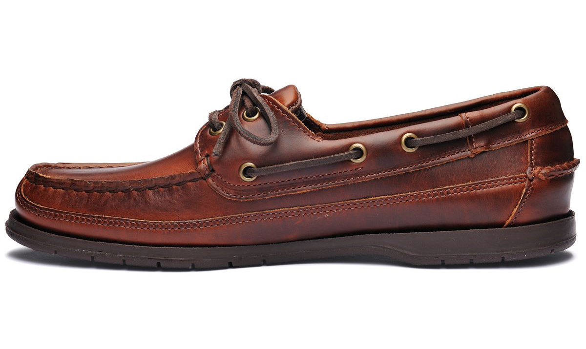 Sebago Men's 7000GD0 Schooner Waxed Leather Boat Shoes Brown Gum